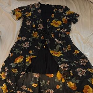 Liberty Black and Yellow Floral Midi Dress